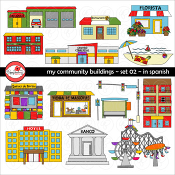 Preview of My Community Buildings Set 02 IN SPANISH Clipart by Poppydreamz