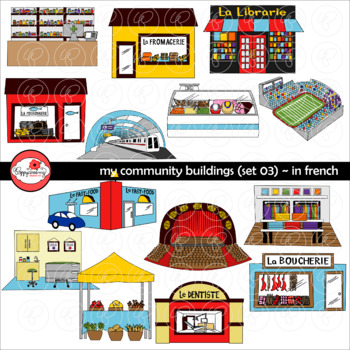 Preview of My Community Buildings Set 03 in FRENCH Clipart by Poppydreamz