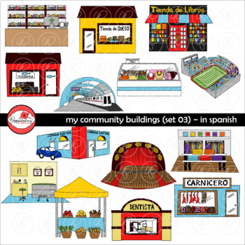 Preview of My Community Buildings Set 03 in SPANISH Clipart by Poppydreamz