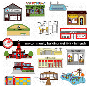 Preview of My Community Buildings Set 04 in FRENCH Clipart by Poppydreamz