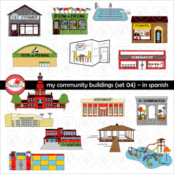 Preview of My Community Buildings Set 04 in SPANISH Clipart by Poppydreamz