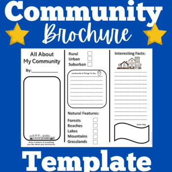Preview of COMMUNITIES MY COMMUNITY BROCHURE TEMPLATE WORKSHEET Kindergarten 1st 2nd Grade