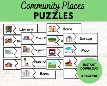 Preview of My Community Places Printable Matching Puzzles for Centers