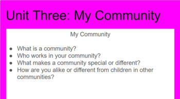 Preview of My Community Unit of Study ESL Google slides