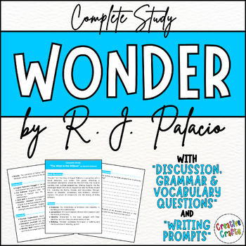 Preview of My Complete Novel Study any Book : "Wonder" by R.J. Palacio