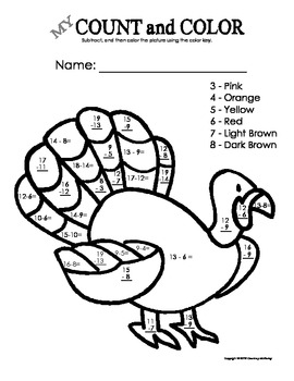 My Count And Color Turkey - Fall Thanksgiving (subtraction Under 20)