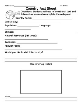 Preview of My Country Fact Sheet
