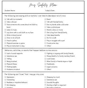 My Crisis Safety Plan (Canva Template) by Ashlynn's Elementary Counseling