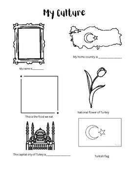 Preview of My Culture - Turkey School Project ESL EL Coloring Pages