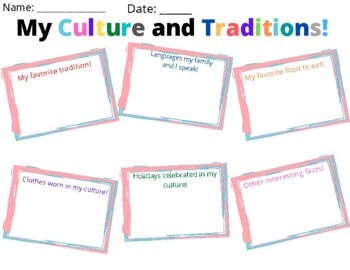 Preview of My Culture and Traditions Worksheet! Diversity & Multicultural