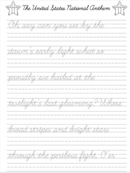 My Cursive Practice - U.S. National Anthem by Fueled by Coffee | TpT