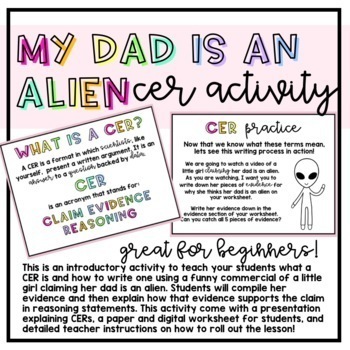 Preview of My Dad is an Alien Introduction Activity to CER Writing for Science