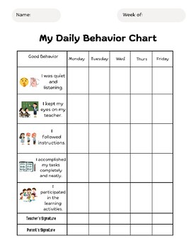 My Daily Behavior Chart (American/British English Version) | TPT