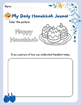 Preview of My Daily Hanukkah Journal: Pre-Writing Color & Draw 8 day diary journal Pre-K