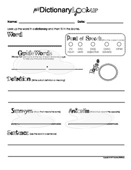 Preview of My Dictionary Look-Up - Worksheet for practicing dictionary skills