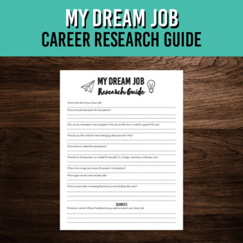 Preview of My Dream Job Career Research Worksheet | Future Exploration Activity