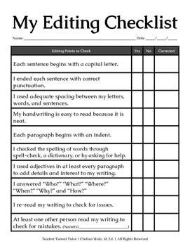 editing checklist for creative writing