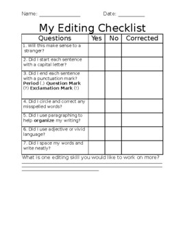 My Editing Checklist by Ms Redds Class of Ed | TPT
