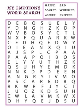 Preview of My Emotions Word Search with Answers