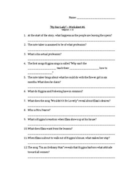 Preview of My Fair Lady Movie Worksheets