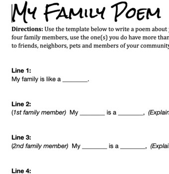 Preview of My Family Poem - Writing Activity - Similes and Metaphors