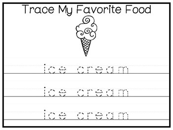 My Favorite Food-Ice Cream Preschool Trace and Color Worksheets and