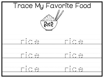 My Favorite Food-Rice Preschool Trace and Color Worksheets and Activities.