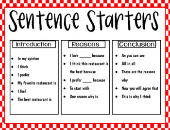 Opinion Writing EBSR with Sentence Starters