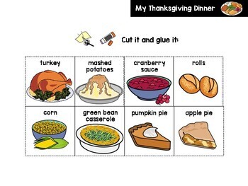 My Favorite Thanksgiving Food: cutting and paste worksheet | TpT