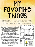 My Favorite Things - Getting to Know Classmates Actvity an