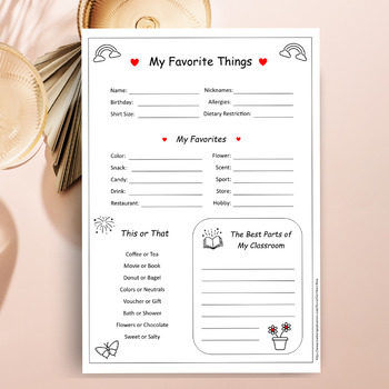 My Favorite Things Questionnaire / Staff All About Me Survey by Get ...