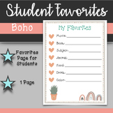 My Favorite Things Questionnaire | Student Planner | Boho Planner