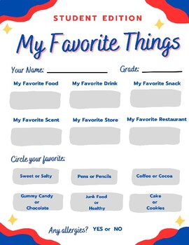 My Favorite Things Worksheet by Rush and Ramble