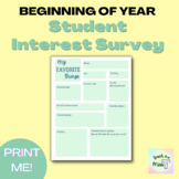 My Favorite Things Student Interest Survey