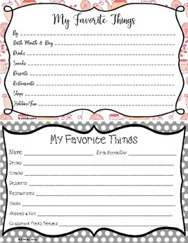 My Favorite Things Teacher Gifts Questionnaire / Template by Brenda Coney