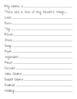 My Favorite Things Worksheet by Rush and Ramble | TPT