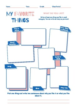 Preview of My Favorite Things Worksheet (Getting to Know You)