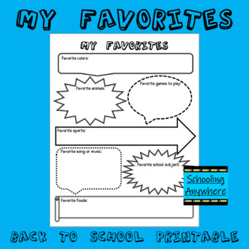 Preview of My Favorites - Back to School About Me Printable PDF - Any Grade Level
