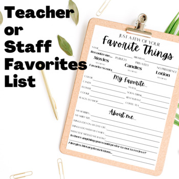 Preview of My Favorites List INSTANT DOWNLOAD Teacher's Favorite Things