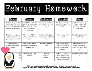 My February Homework Calendar! by jessica moshka | TPT