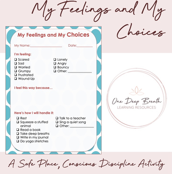 Preview of My Feelings and My Choices - Safe Place and Conscious Discipline Activity