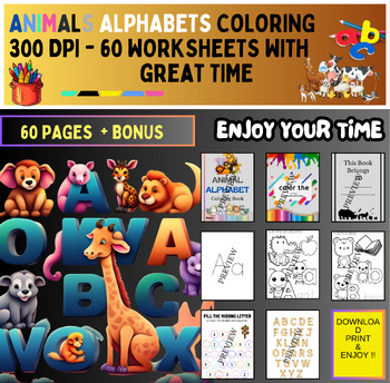 Preview of My First Alphabet Animals coloring and worksheet Practice - 300 DPI + BONUS