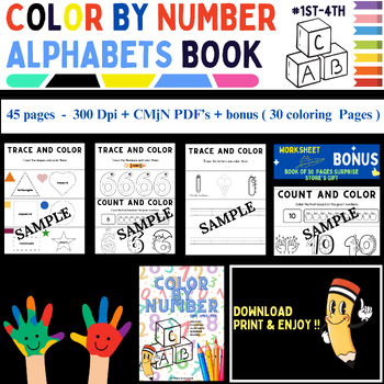 Preview of My First Color by Number -Alphabet - All essential worksheets 300 Dpi + BONUS