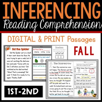 Preview of Fall Inferencing Reading Comprehension Passages & Questions Print & Digital