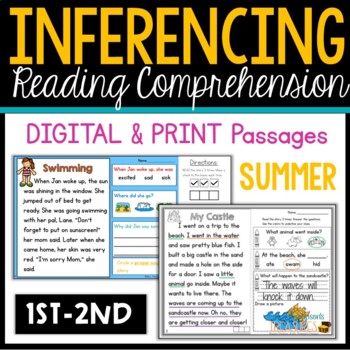 Preview of Summer Inferencing Reading Comprehension Passages & Questions Print & Digital