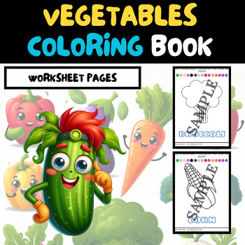 Preview of My First Vegetables Coloring Book Worksheet - 15 Pages + Gift | #Prek-#K
