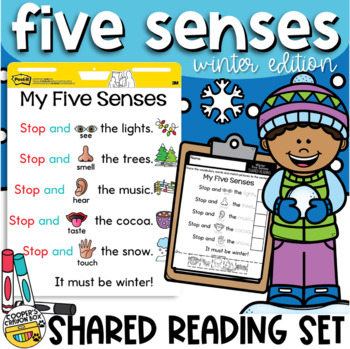 Preview of My Five Senses Winter | Shared Reading Set | Project & Trace, Sight Words, Vocab