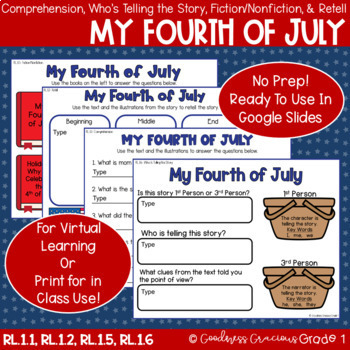 Preview of My Fourth of July Retell, Comp., Who's Telling The Story & Fiction/Nonfiction