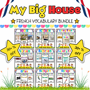 Preview of My French Big House Real Pics Vocabulary Flash Cards Bundle for Kids - 282 Pages