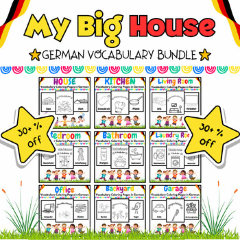 Preview of My German Big House Vocabulary Coloring Bundle for PreK & K Kids - 281 Pages